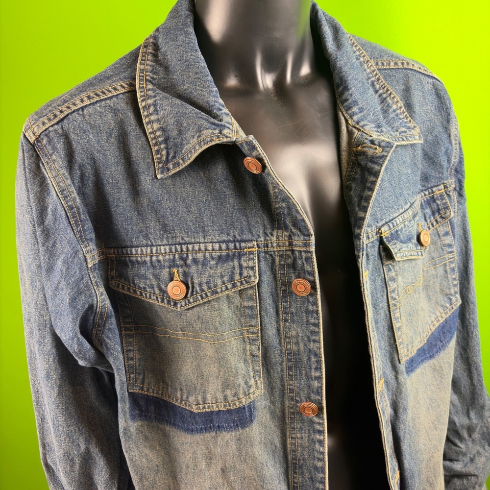 VTG Oakley Industrial Denim Trucker Jacket Mens XXL Blue Y2K RARE Offset Design